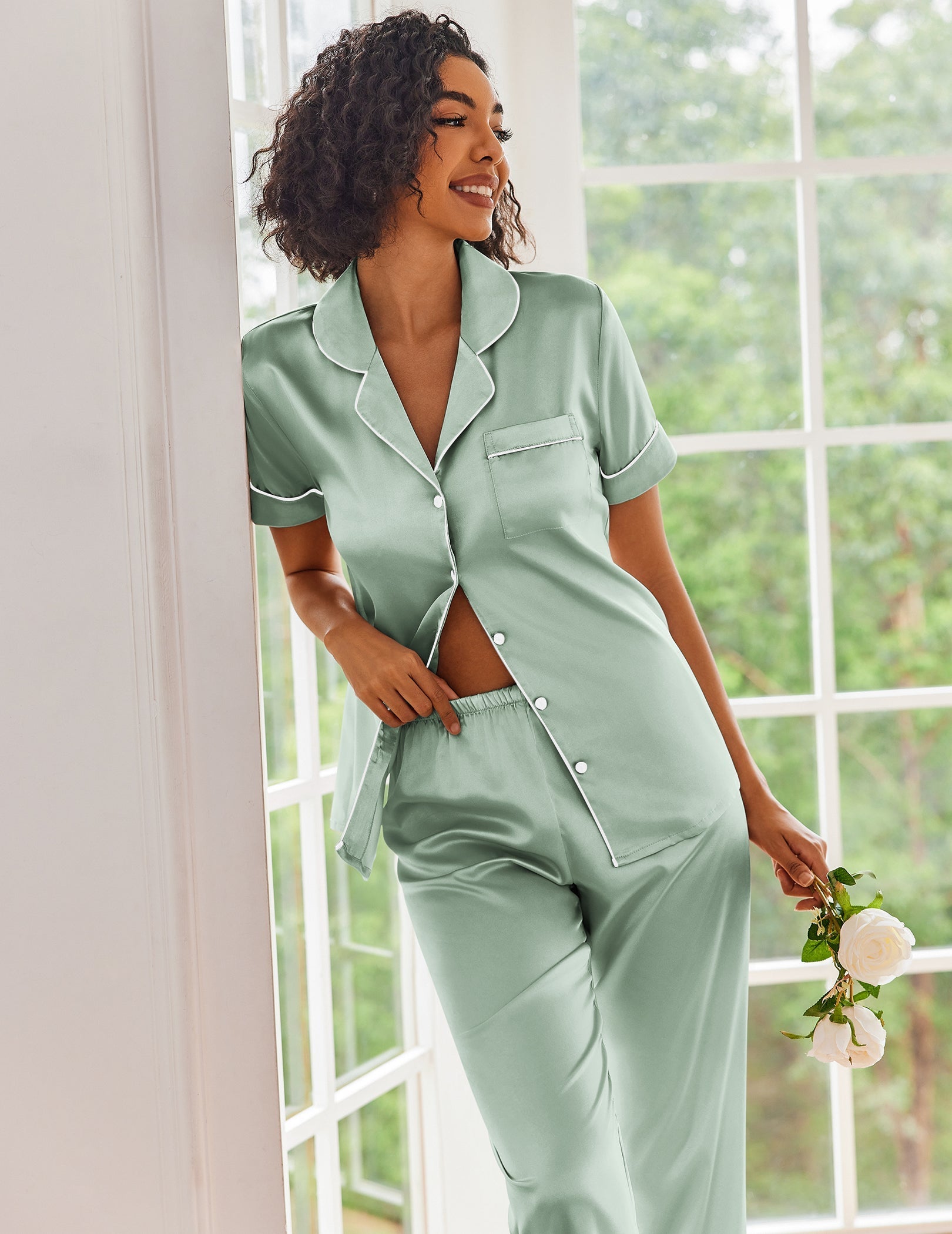 Short Sleeve Silk Satin Pajamas Set (US Only)