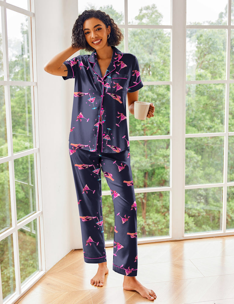 Short Sleeve Silk Satin Pajamas Set (US Only)