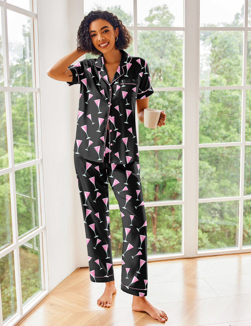 Short Sleeve Silk Satin Pajamas Set (US Only)