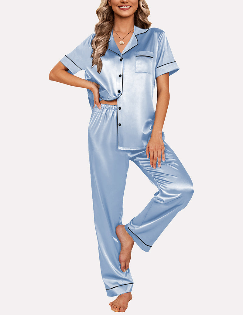 Short Sleeve Silk Satin Pajamas Set (US Only)