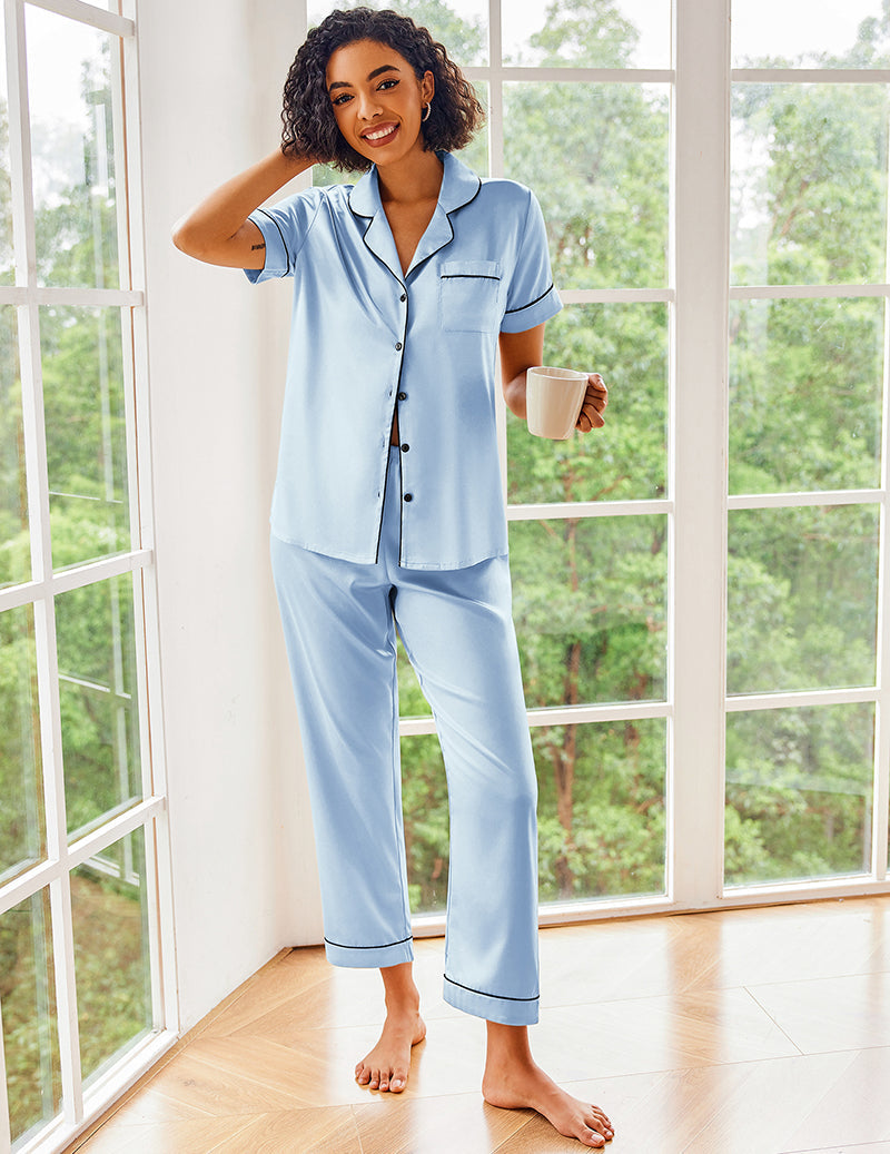 Short Sleeve Silk Satin Pajamas Set (US Only)