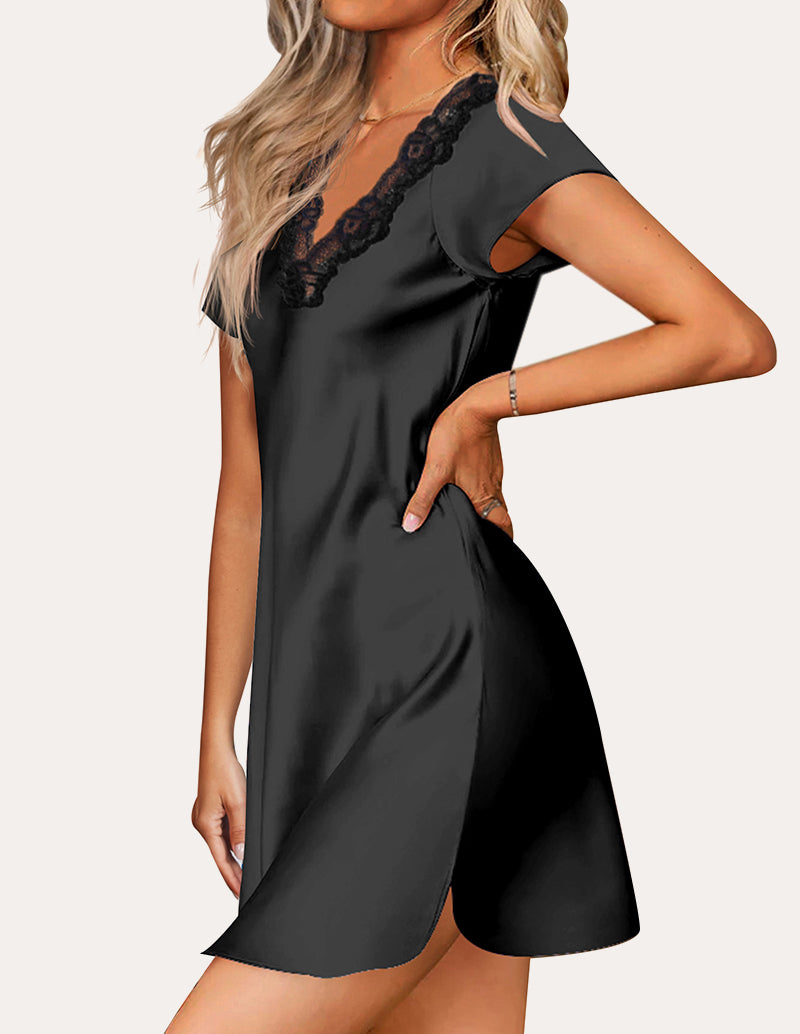 Lace V-Neck Satin Nightgown (US Only)