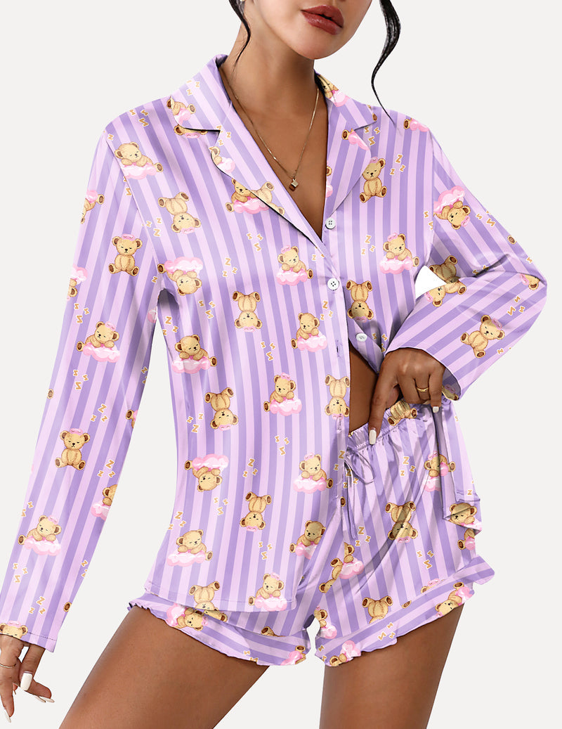 TEDDY Satin Ruffled Long Sleeve Pajama Set (US Only)