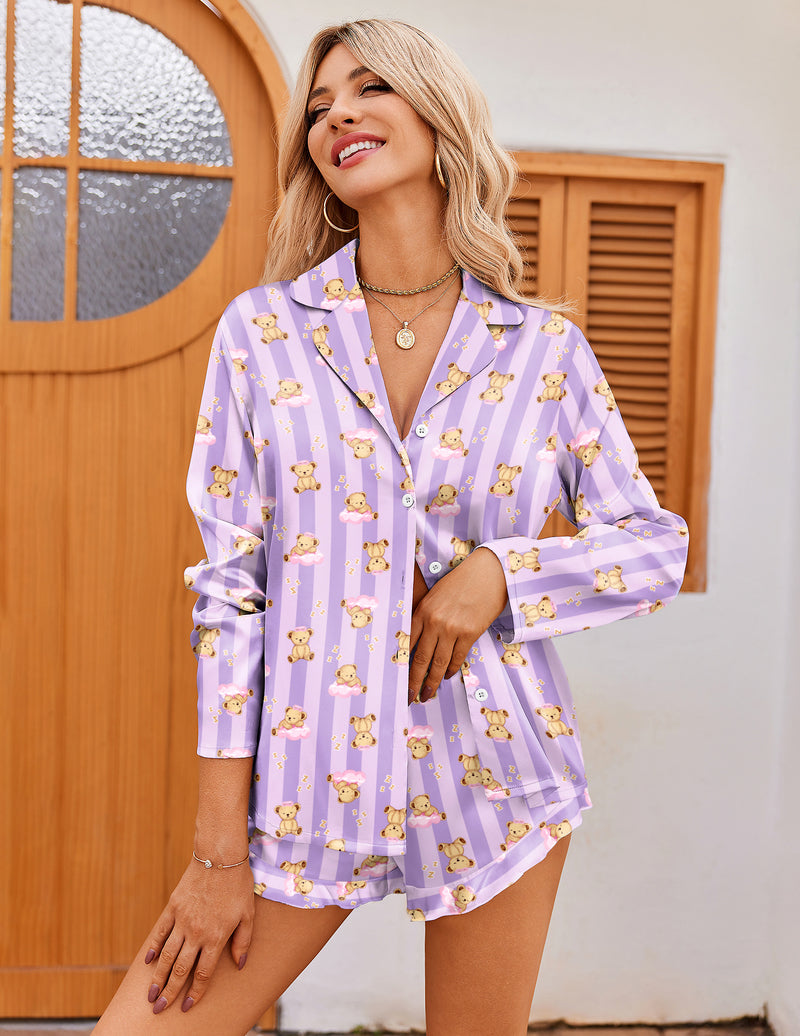 TEDDY Satin Ruffled Long Sleeve Pajama Set (US Only)
