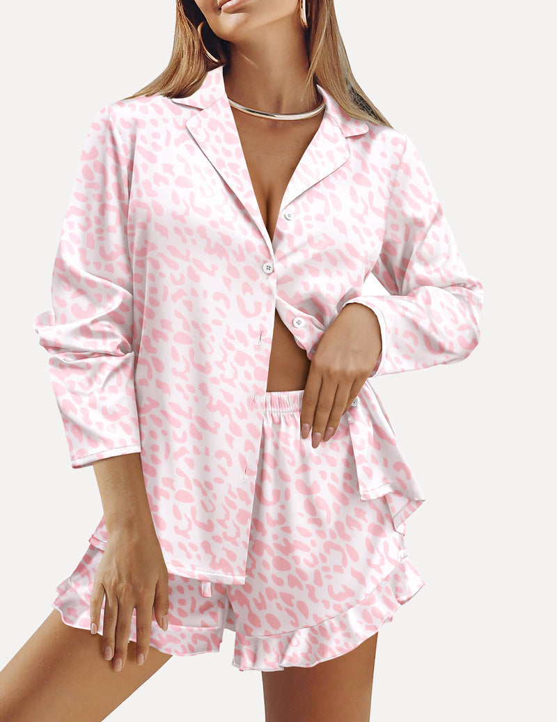 TEDDY Satin Ruffled Long Sleeve Pajama Set (US Only)