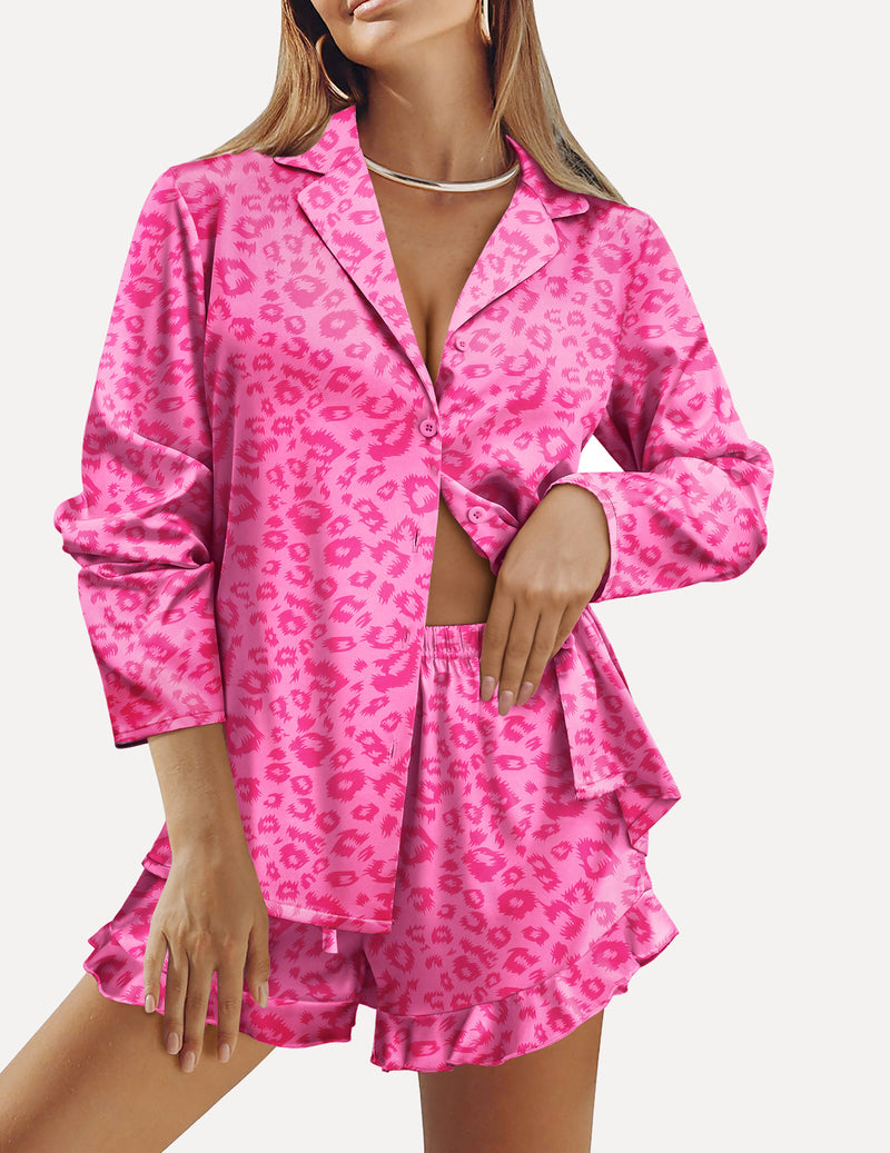 TEDDY Satin Ruffled Long Sleeve Pajama Set (US Only)
