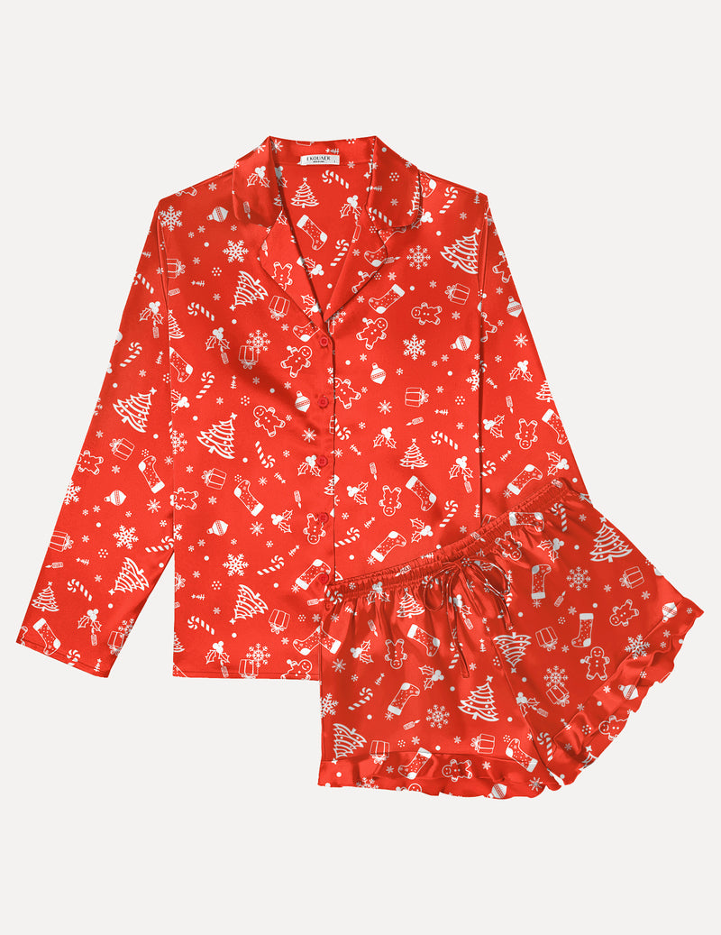 TEDDY Satin Ruffled Long Sleeve Pajama Set (US Only)
