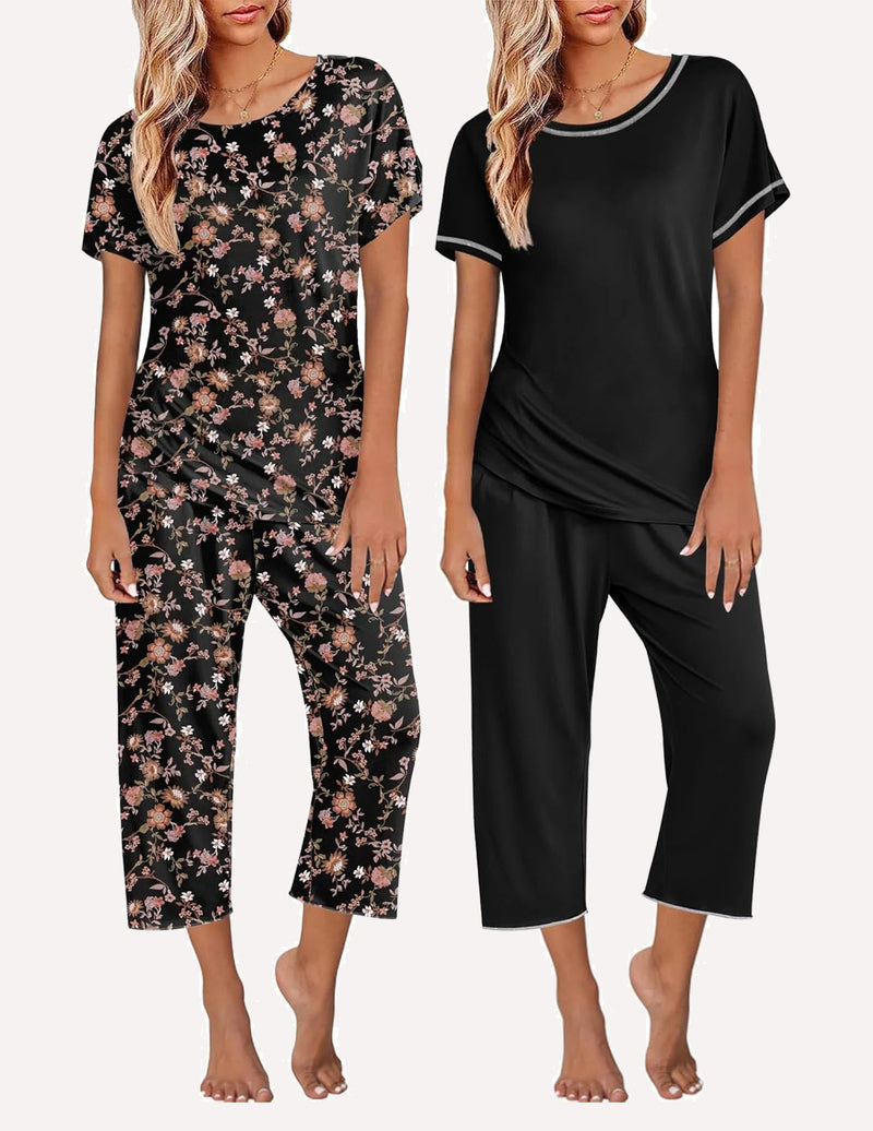 2 Pack: Tops and Capri Pants Pjs Print Pajama Sets