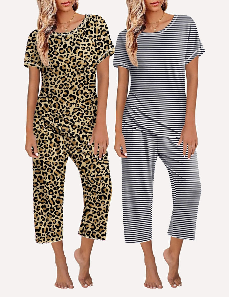 2 Pack: Tops and Capri Pants Pjs Print Pajama Sets