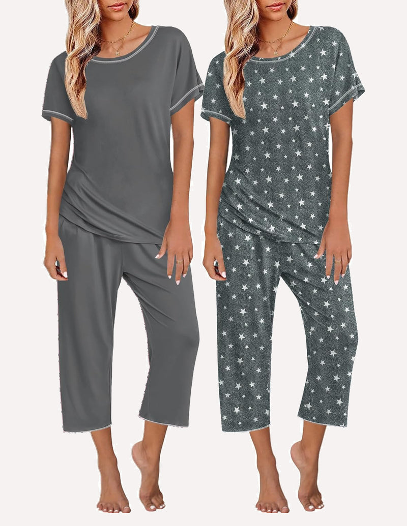 2 Pack: Tops and Capri Pants Pjs Print Pajama Sets