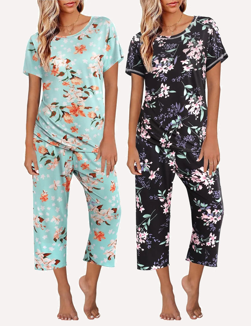 2 Pack: Tops and Capri Pants Pjs Print Pajama Sets