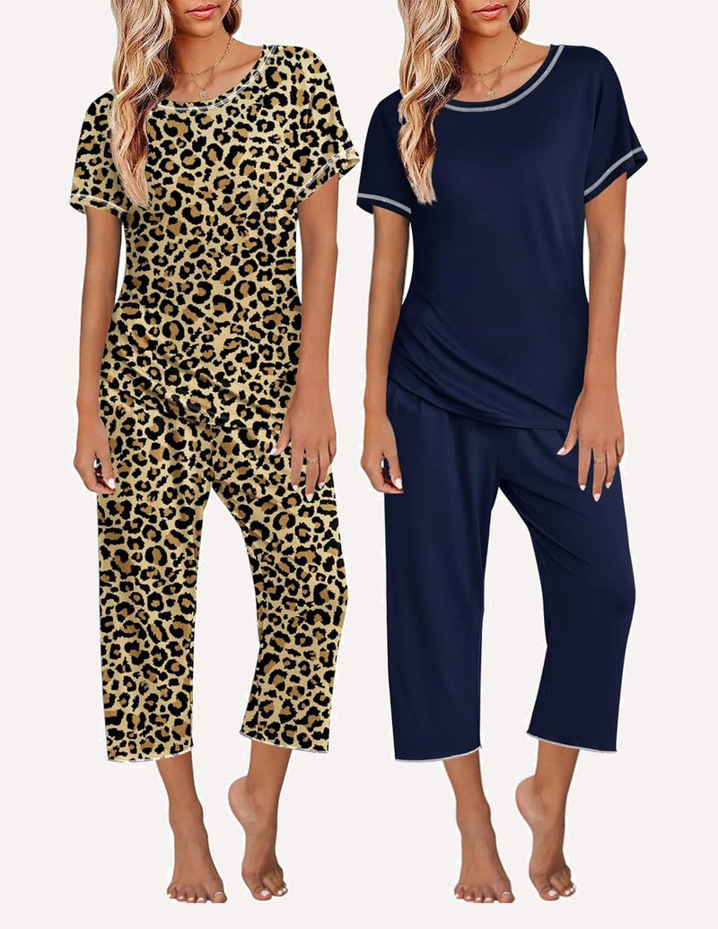2 Pack: Tops and Capri Pants Pjs Print Pajama Sets