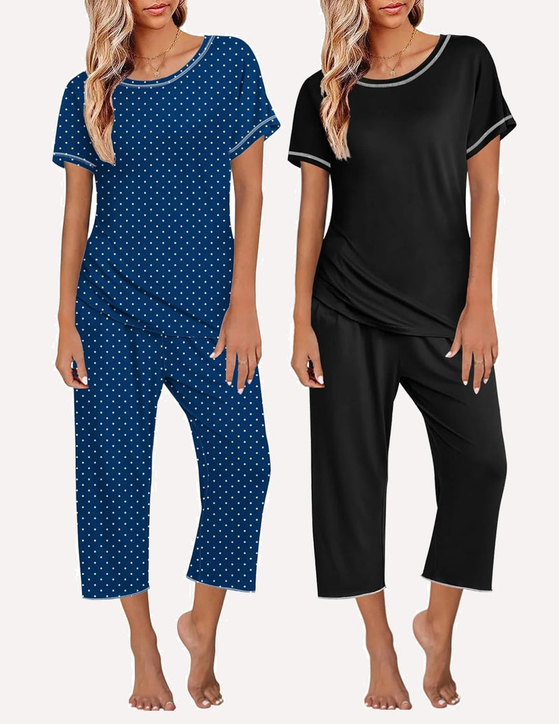 2 Pack: Tops and Capri Pants Pjs Print Pajama Sets