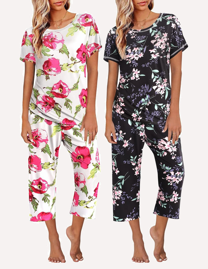 2 Pack: Tops and Capri Pants Pjs Print Pajama Sets