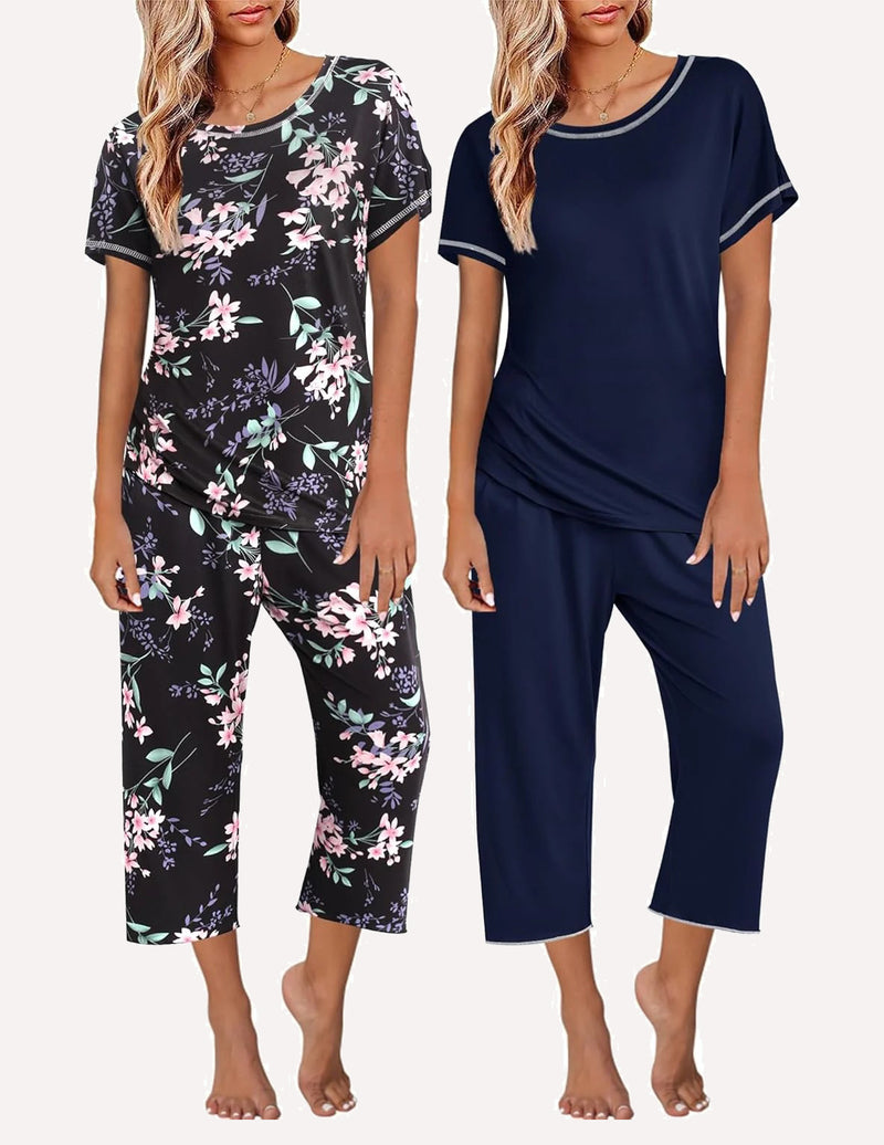 2 Pack: Tops and Capri Pants Pjs Print Pajama Sets