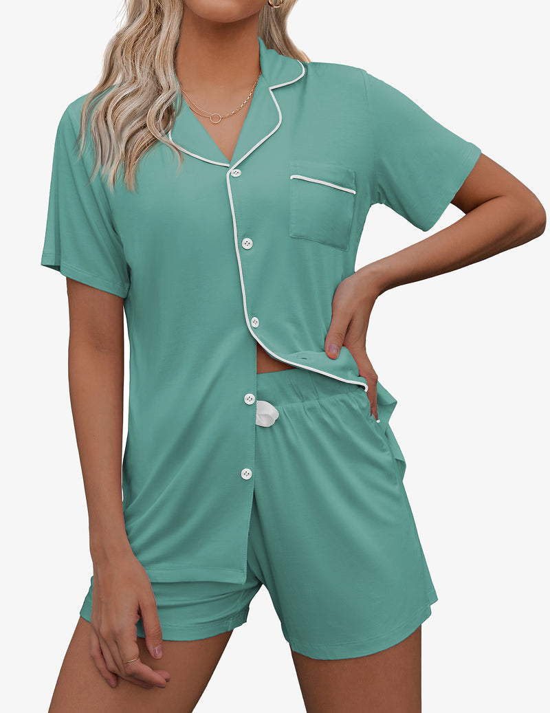 Contrast Piping Pocket Patched Pajama Set (US Only)