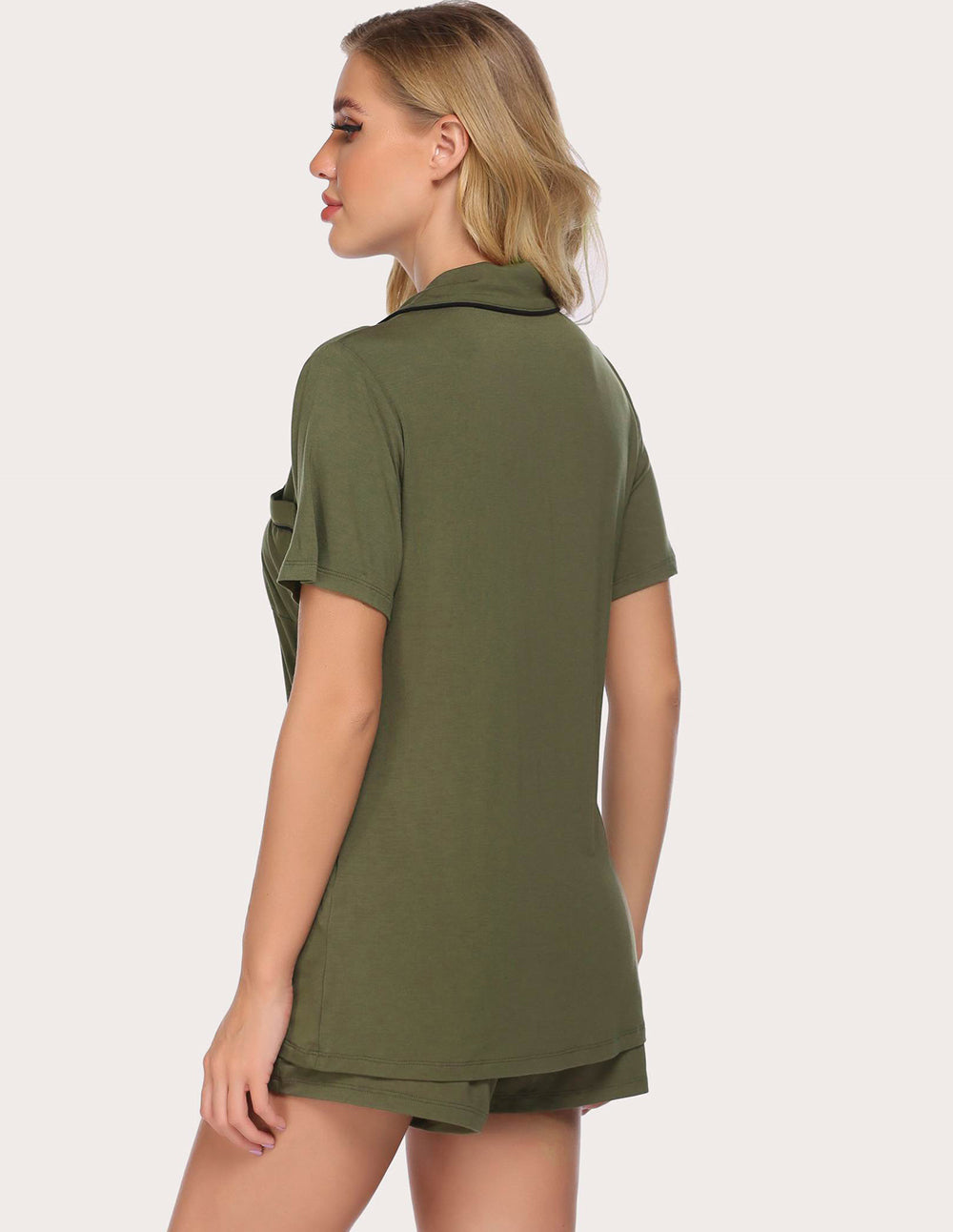 Contrast Piping Pocket Patched Pajama Set (US Only)