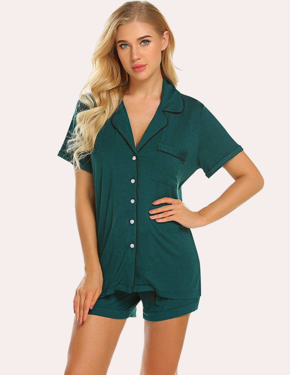 Contrast Piping Pocket Patched Pajama Set (US Only)