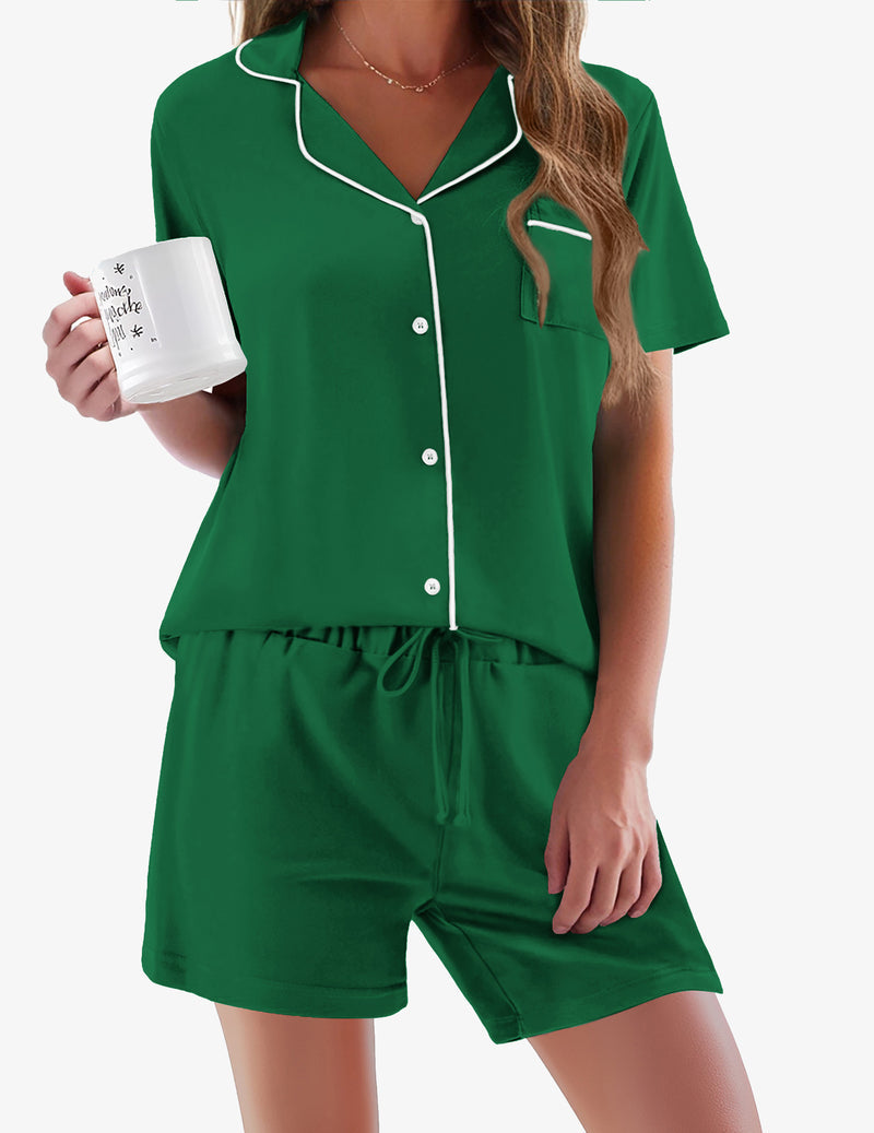 Contrast Piping Pocket Patched Pajama Set (US Only)