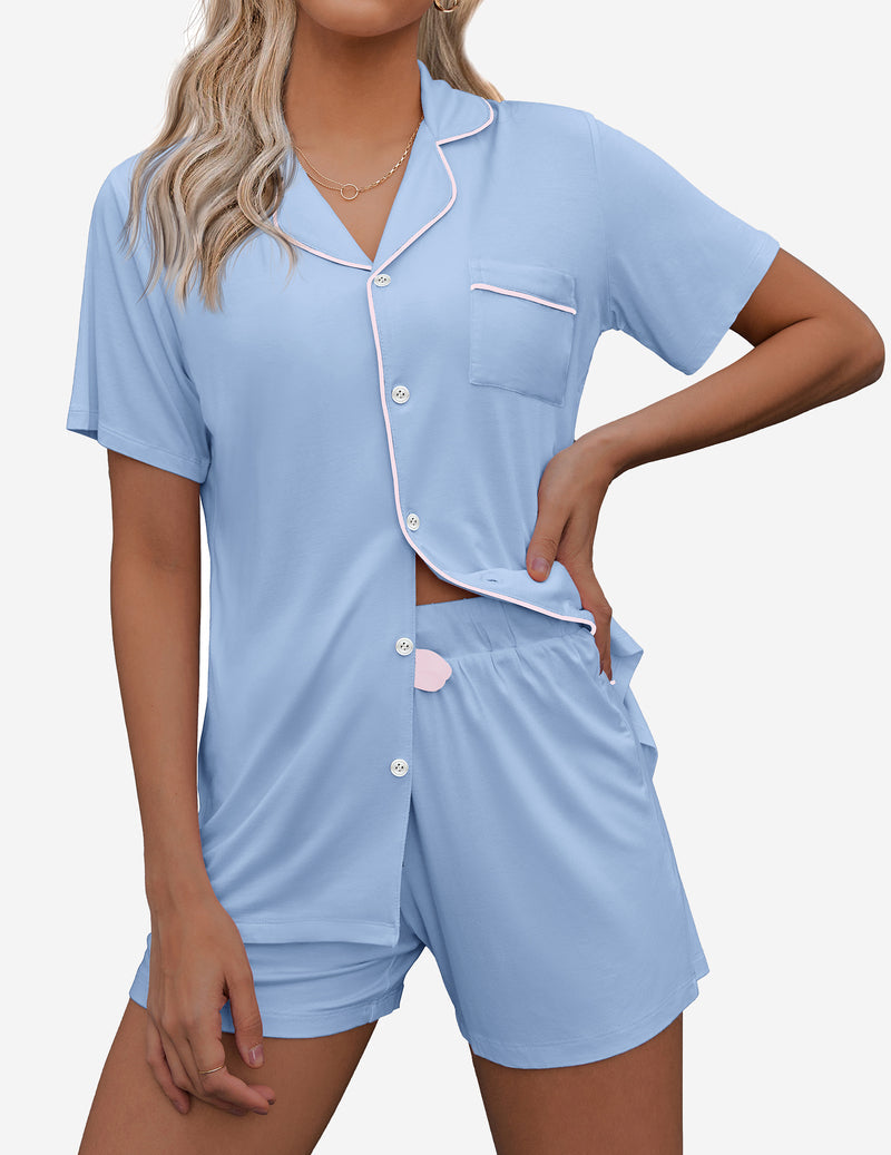 Contrast Piping Pocket Patched Pajama Set (US Only)
