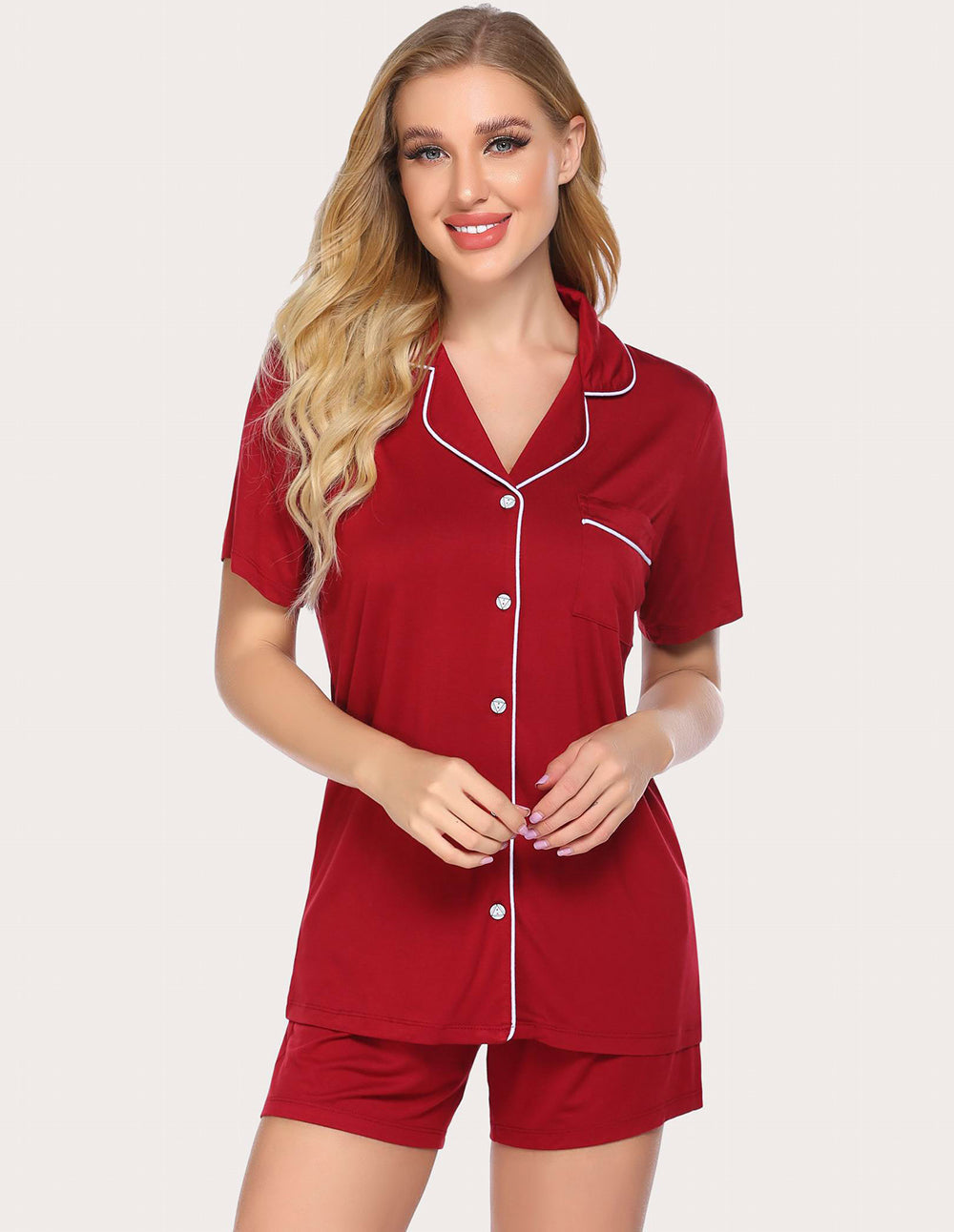 Contrast Piping Pocket Patched Pajama Set (US Only)