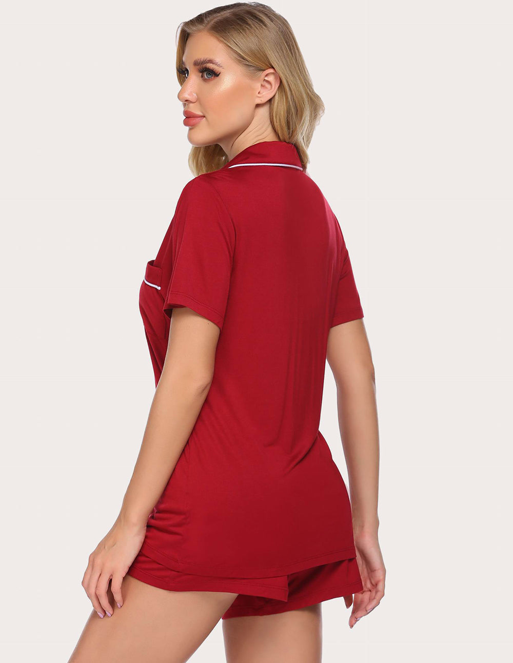 Contrast Piping Pocket Patched Pajama Set (US Only)