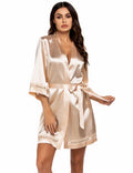 3/4 Sleeve Lace-Trim Satin Robe (US Only)