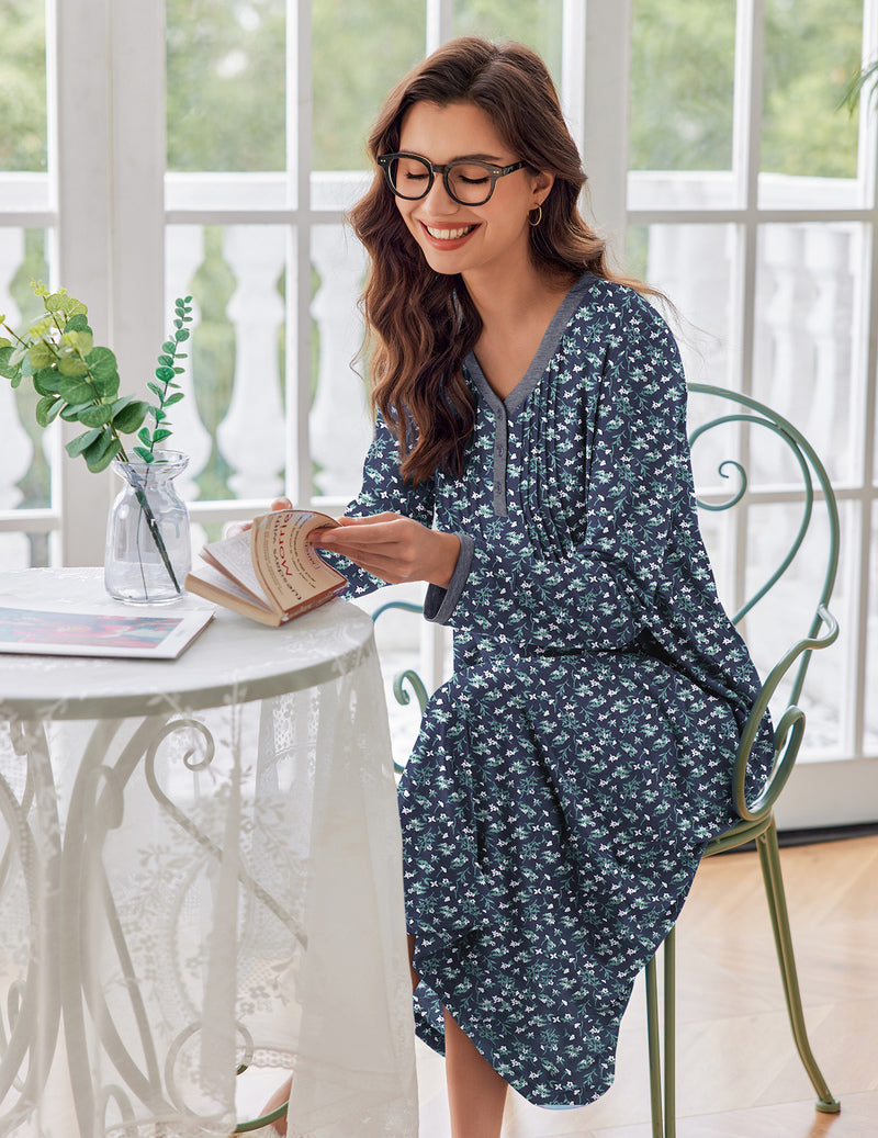 Long Sleeve Front Pleated Nightgown (US Only)