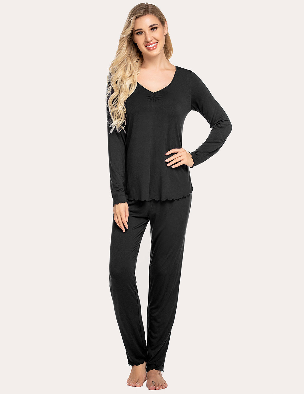 Ruched V-Neck Pajamas Set (US Only)