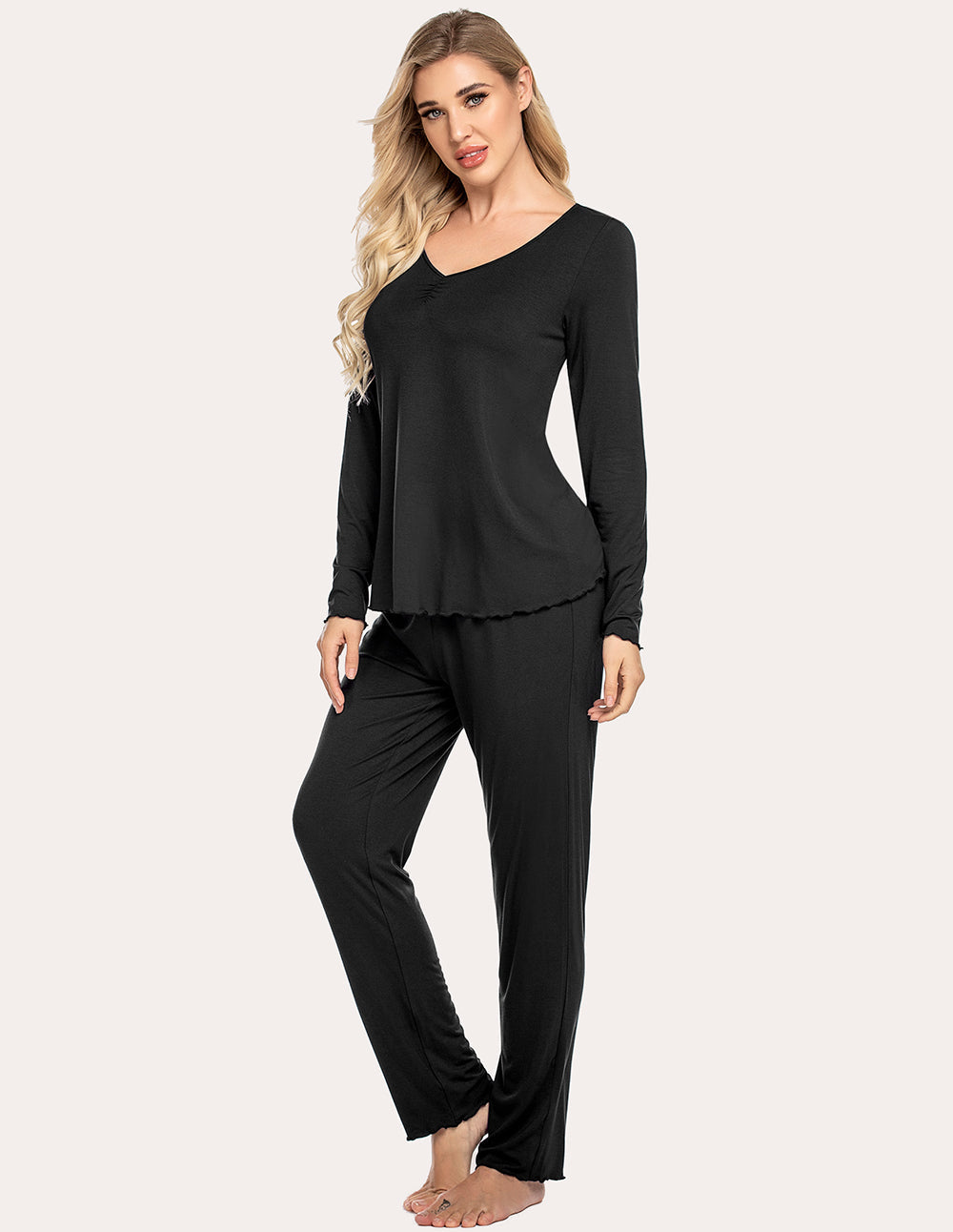 Ruched V-Neck Pajamas Set (US Only)