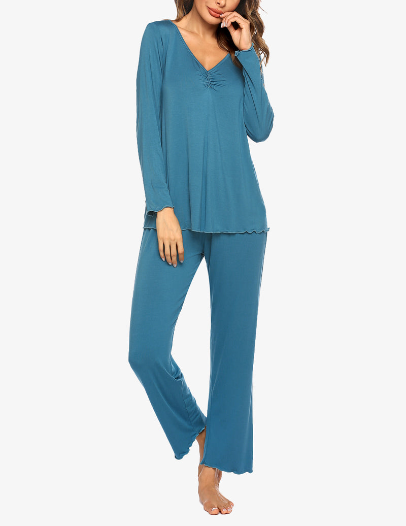 Ruched V-Neck Pajamas Set (US Only)