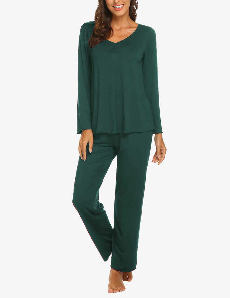 Ruched V-Neck Pajamas Set (US Only)