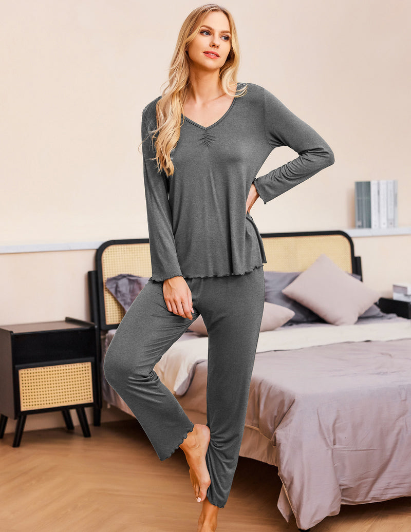 Ruched V-Neck Pajamas Set (US Only)