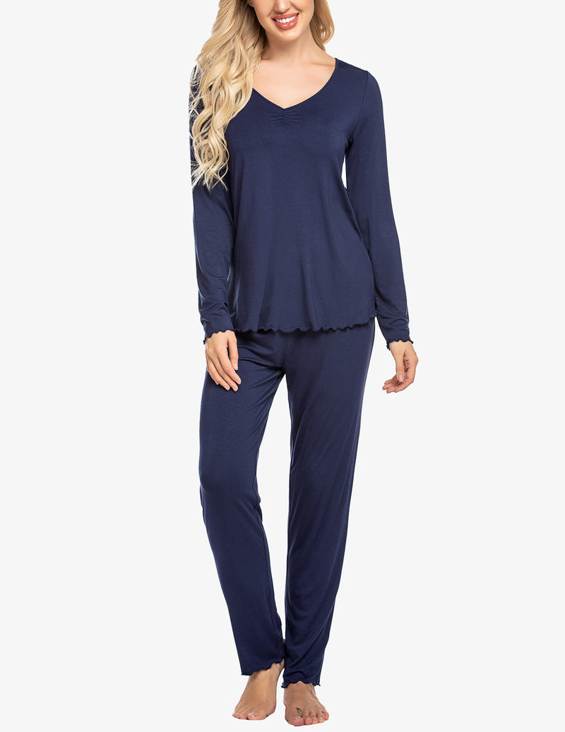 Ruched V-Neck Pajamas Set (US Only)