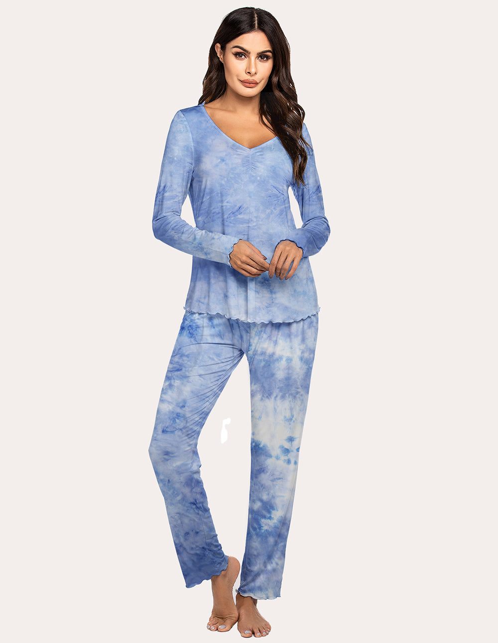 Ruched V-Neck Pajamas Set (US Only)