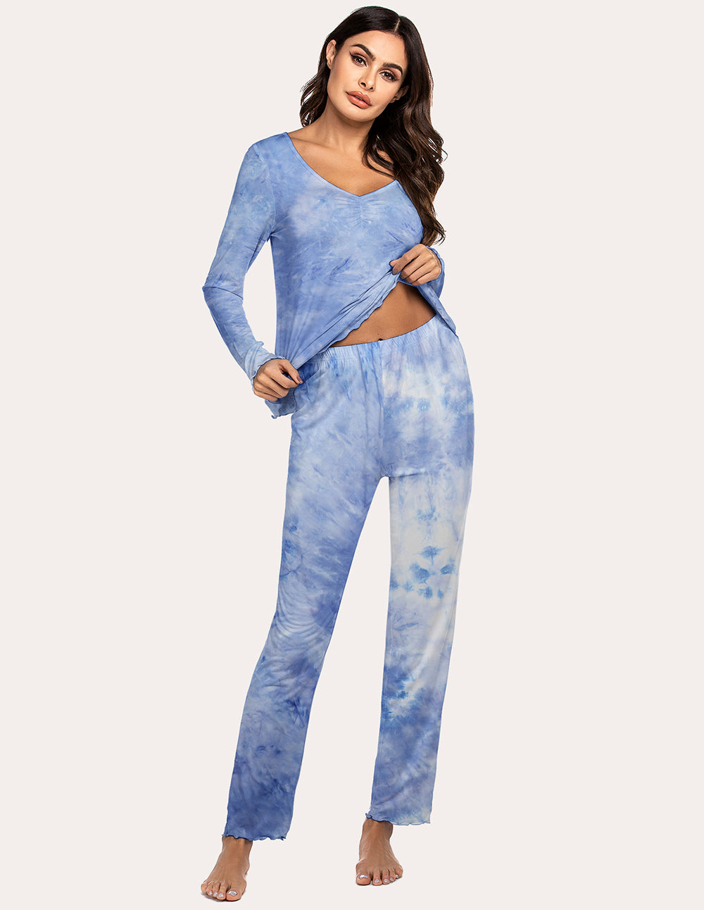 Ruched V-Neck Pajamas Set (US Only)
