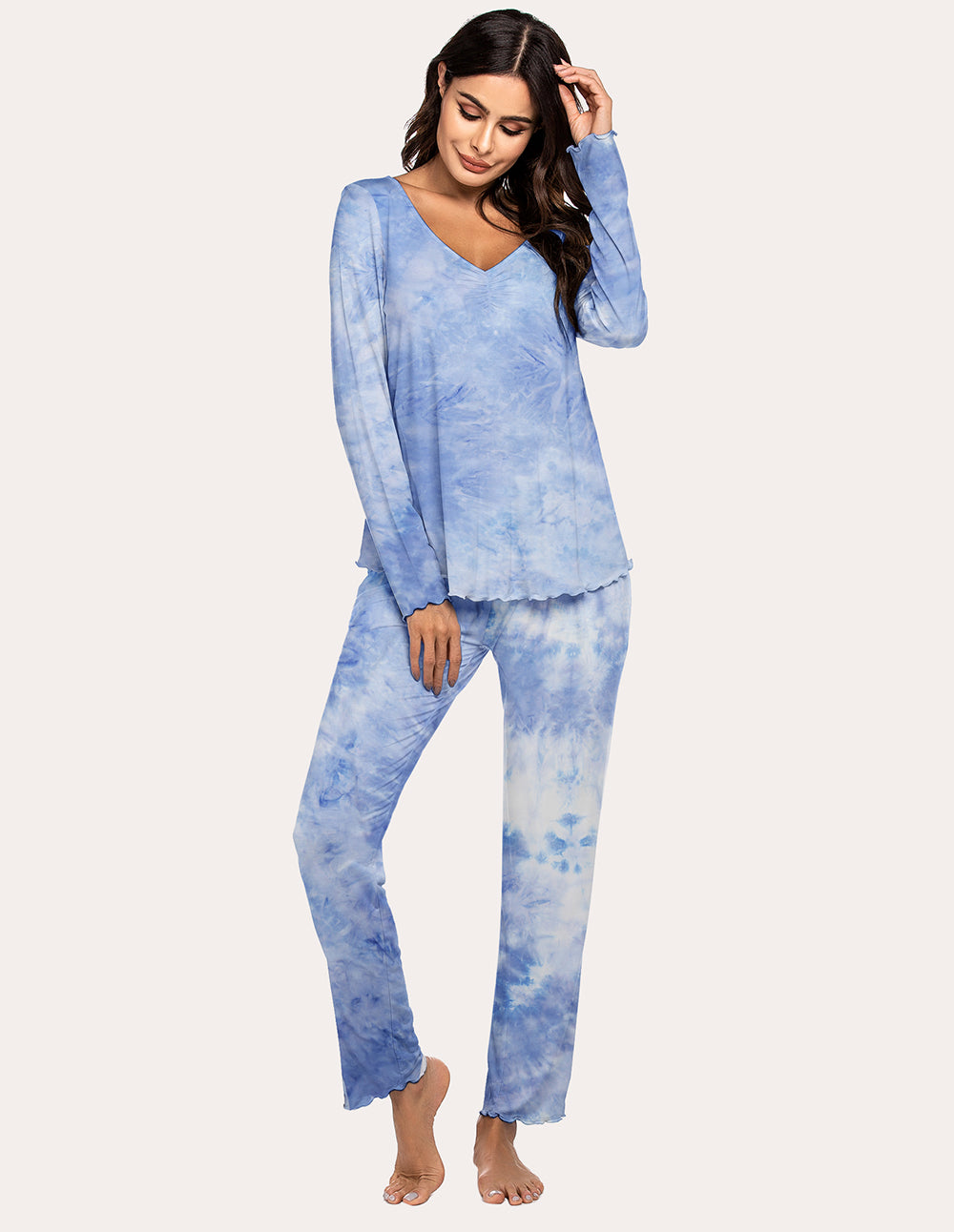Ruched V-Neck Pajamas Set (US Only)