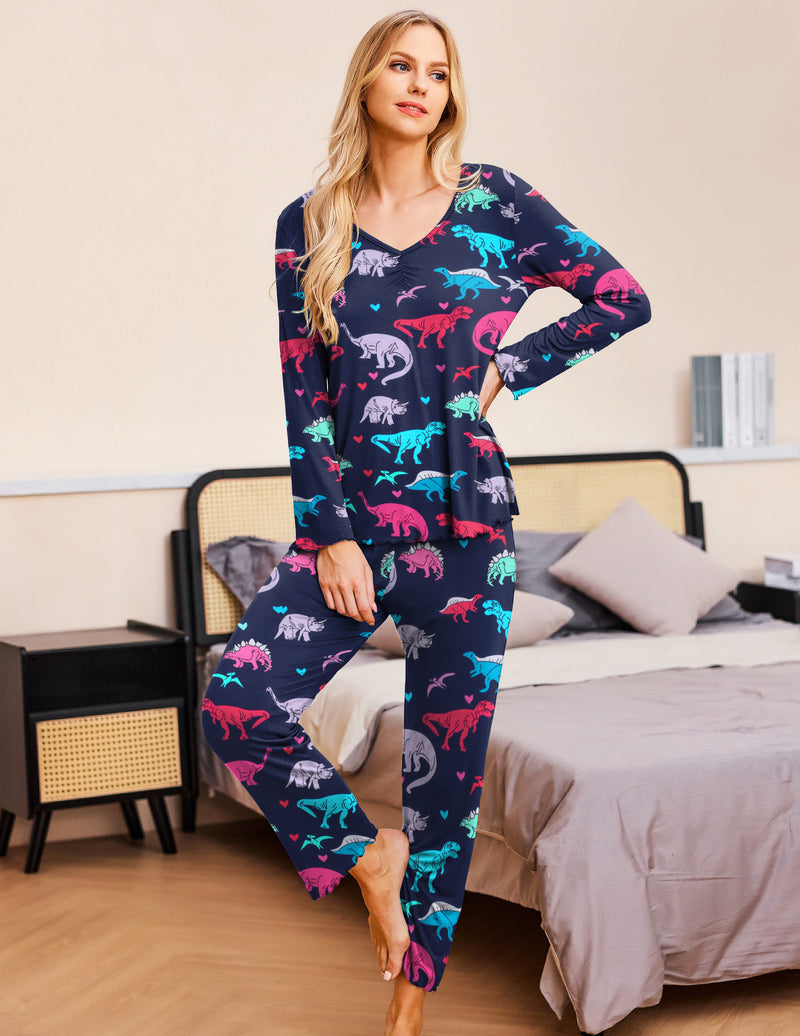 Ruched V-Neck Pajamas Set (US Only)
