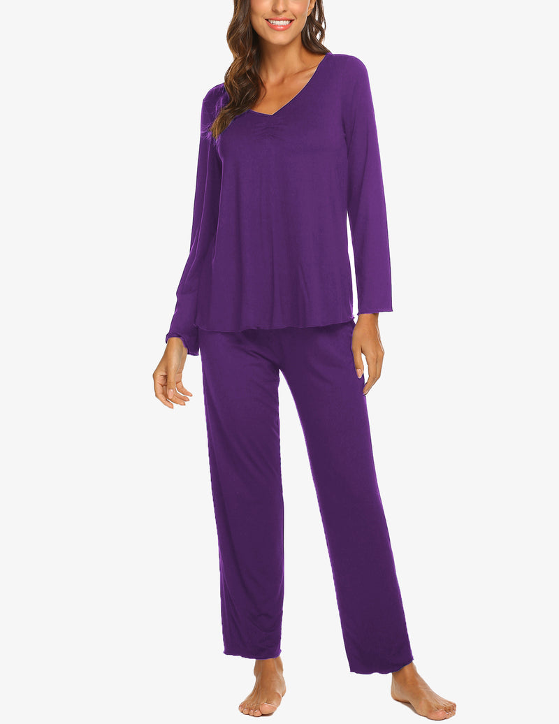 Ruched V-Neck Pajamas Set (US Only)