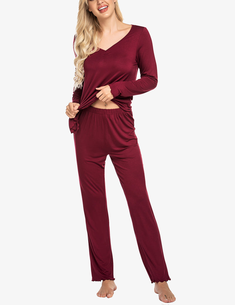 Ruched V-Neck Pajamas Set (US Only)