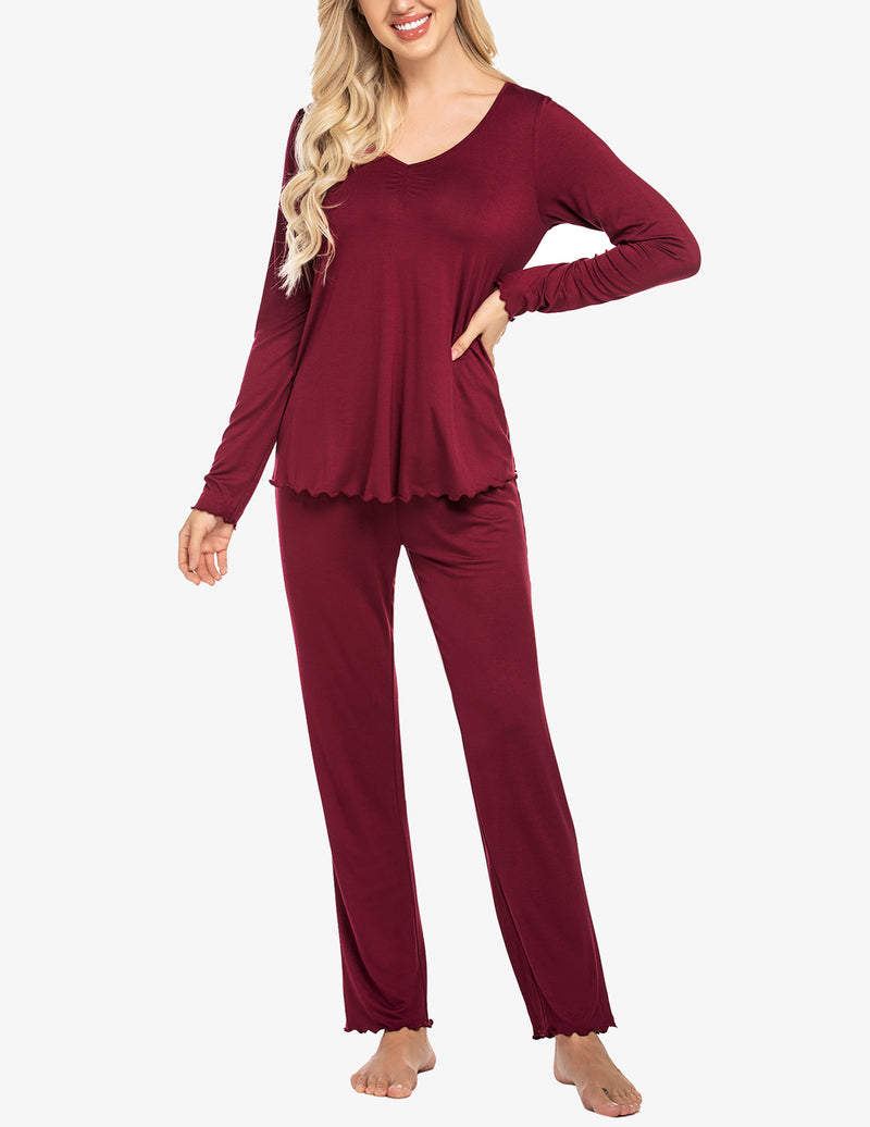 Ruched V-Neck Pajamas Set (US Only)