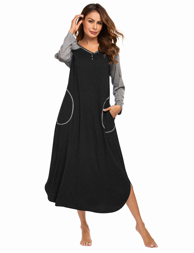 V Neck Nightshirt Full Length Sleepshirt