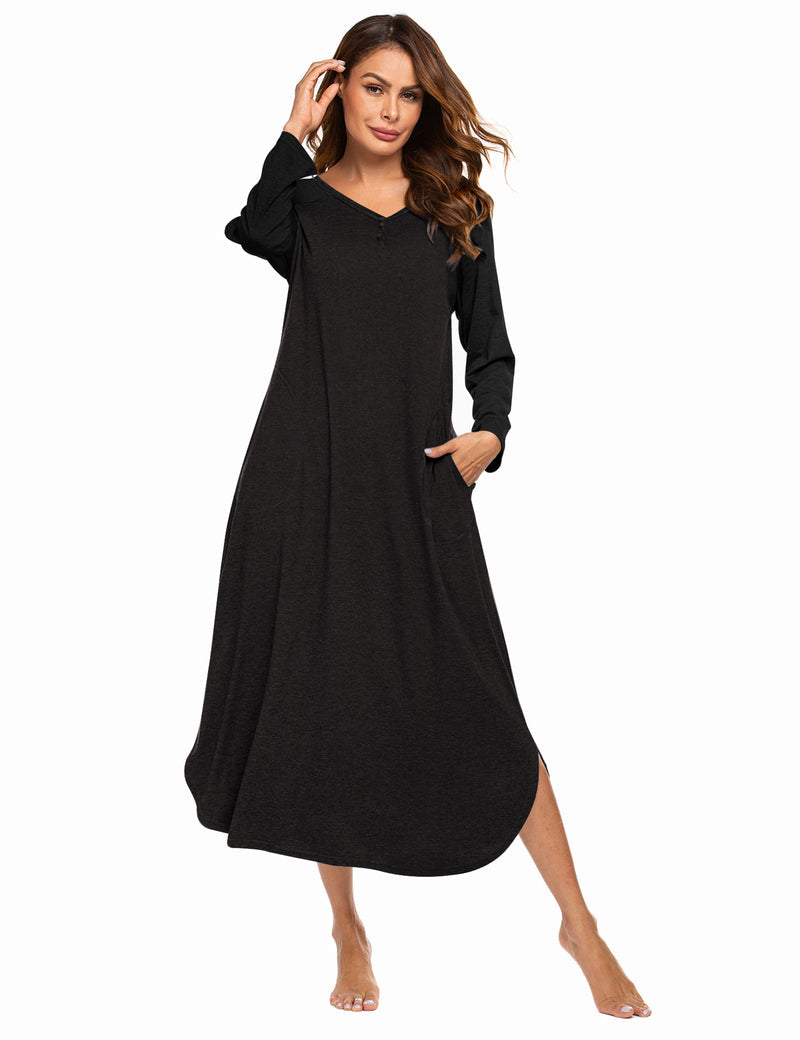 V Neck Nightshirt Full Length Sleepshirt