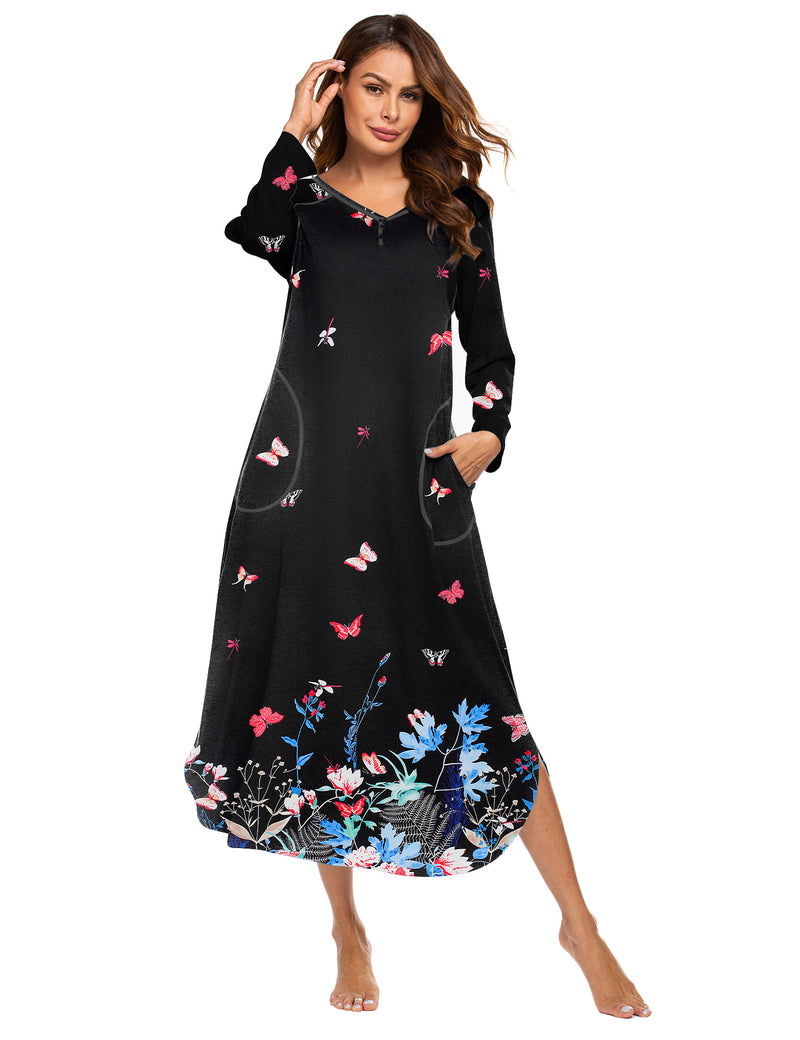 V Neck Nightshirt Full Length Sleepshirt