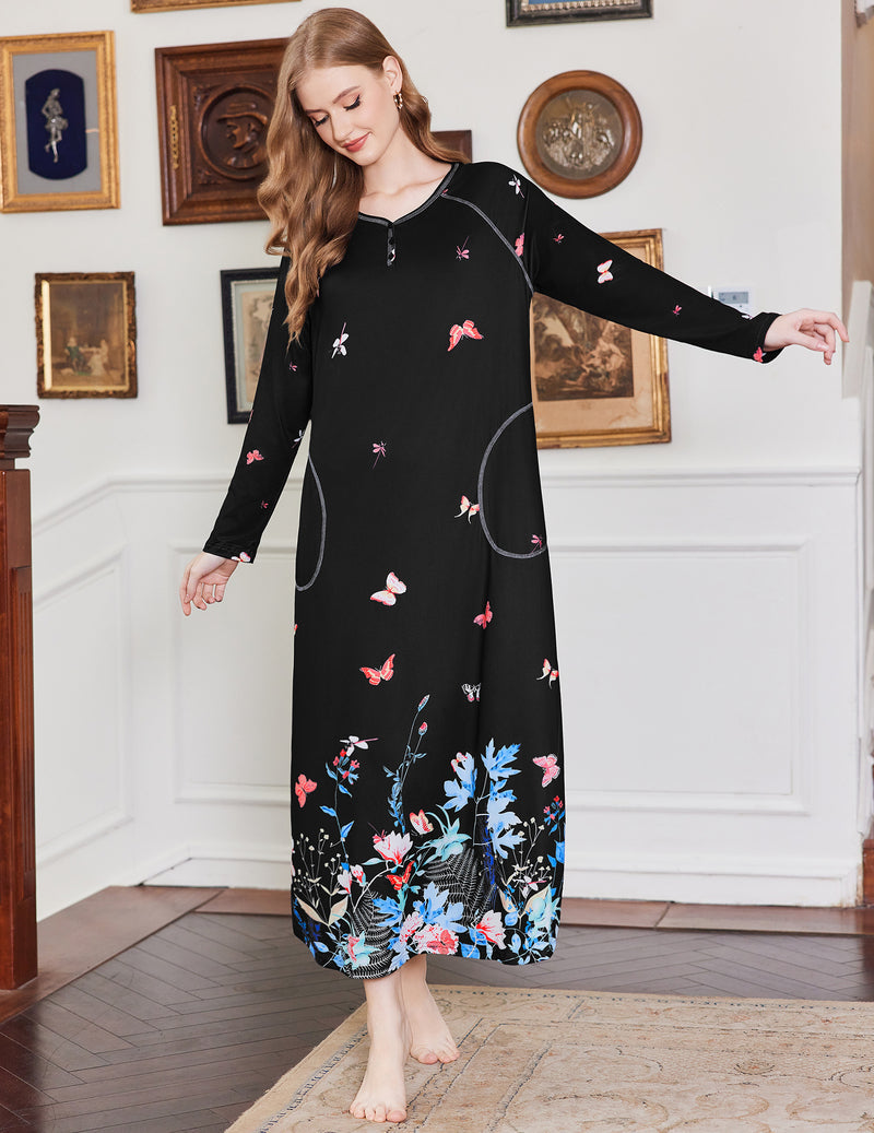 V Neck Nightshirt Full Length Sleepshirt