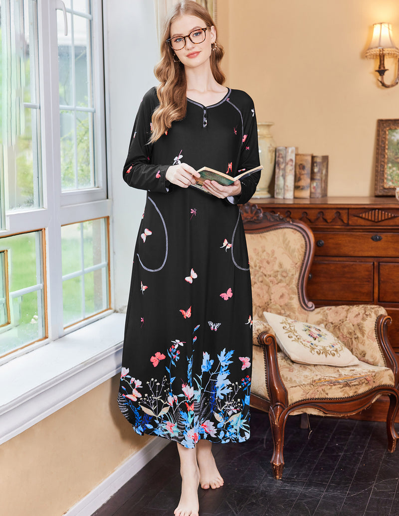 V Neck Nightshirt Full Length Sleepshirt