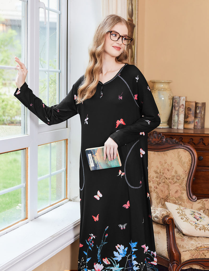 V Neck Nightshirt Full Length Sleepshirt