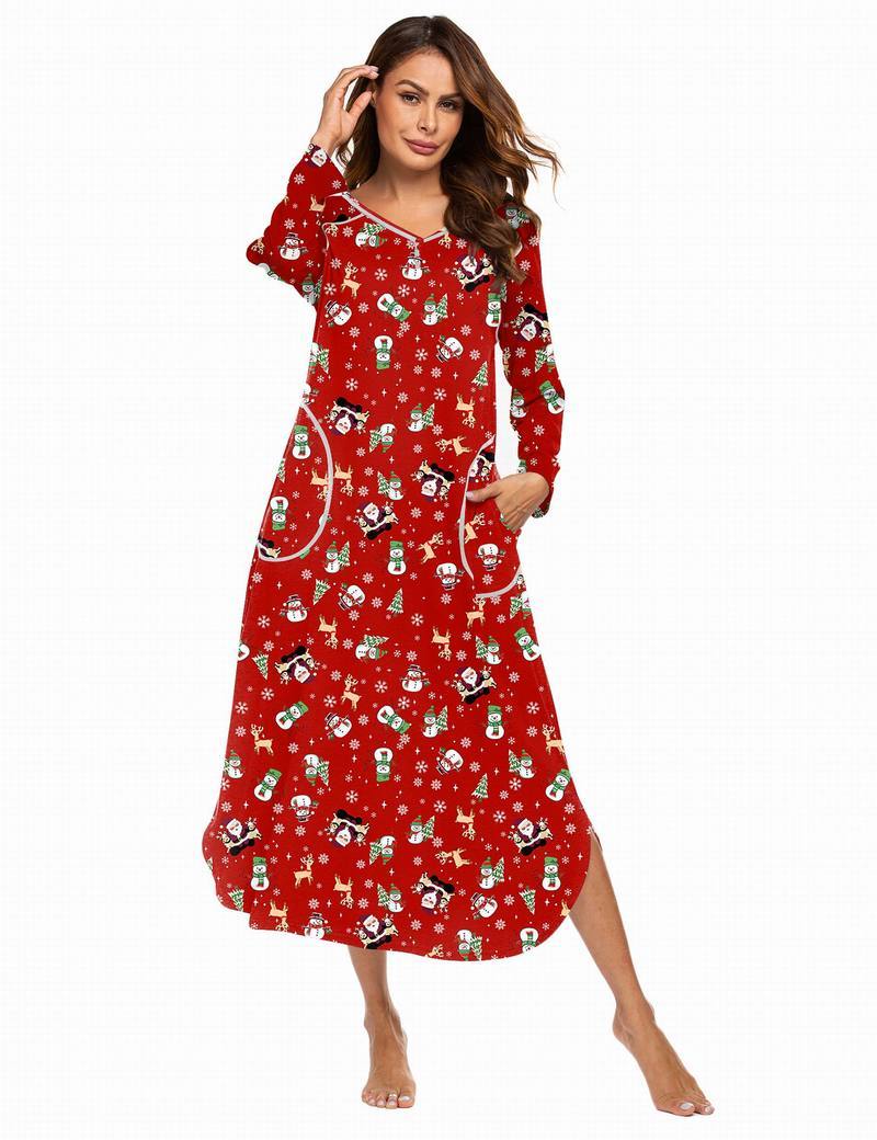 V Neck Nightshirt Full Length Sleepshirt