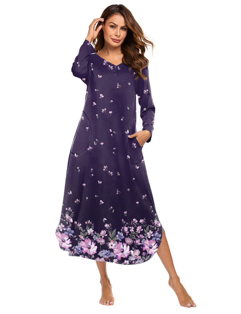 V Neck Nightshirt Full Length Sleepshirt