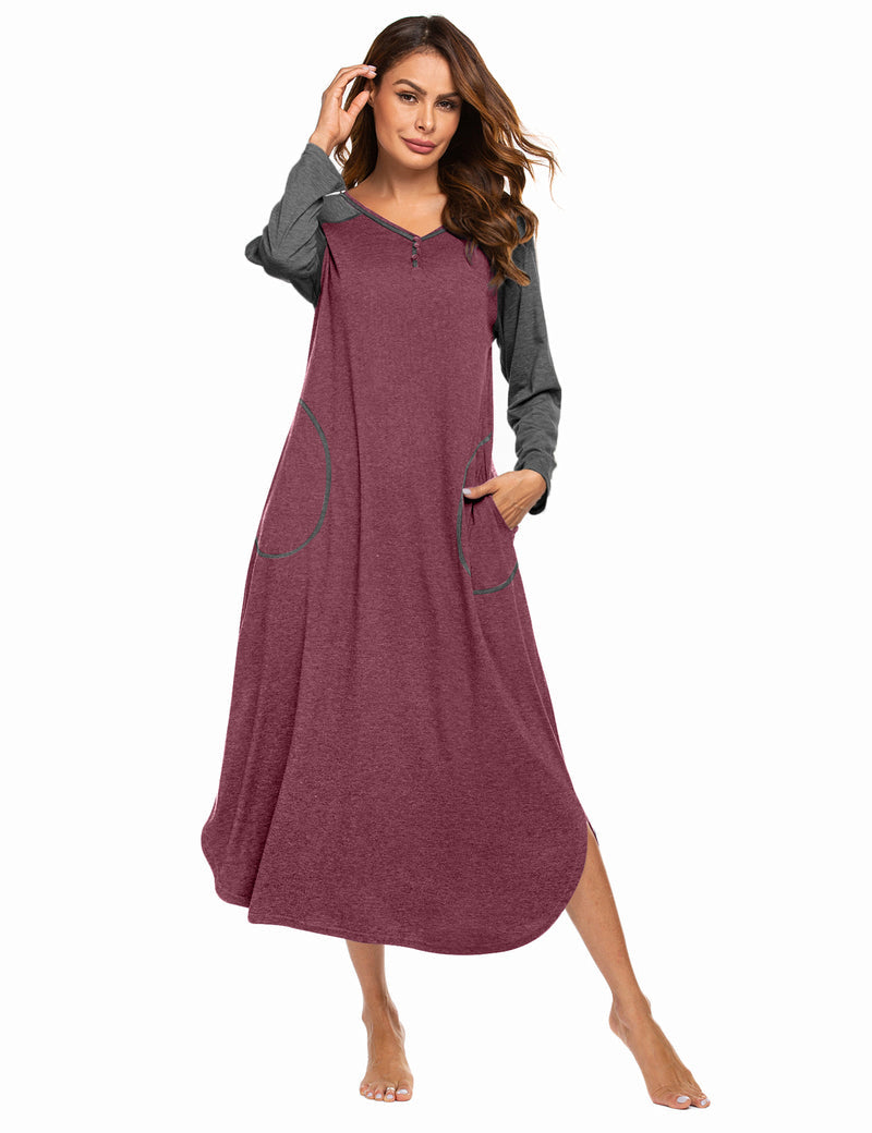 V Neck Nightshirt Full Length Sleepshirt